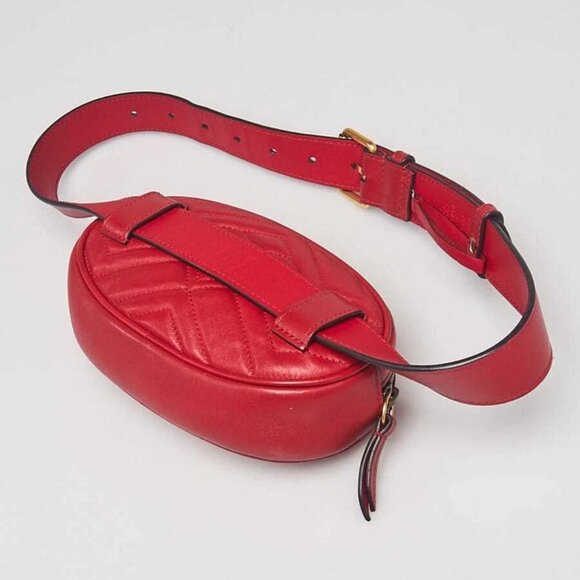 Gucci Red Quilted Leather GG Marmont Waist Belt Bag - Picture 3 of 11